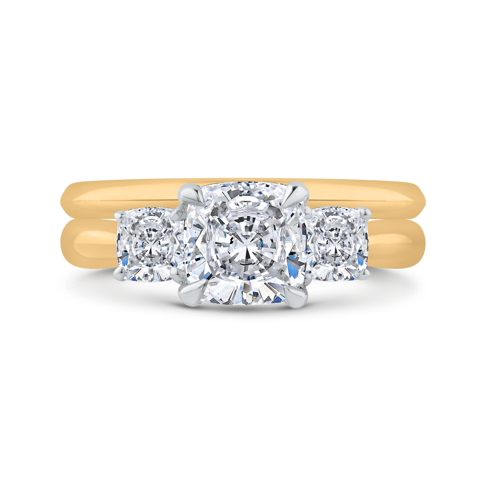 Cushion Cut Diamond Three-Stone Plus Engagement Ring with Round Shank in 14K Two Tone Gold (Semi-Mount)