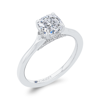 Cushion Cut Diamond Solitaire Plus Engagement Ring  in 14K White Gold (Semi-Mount)