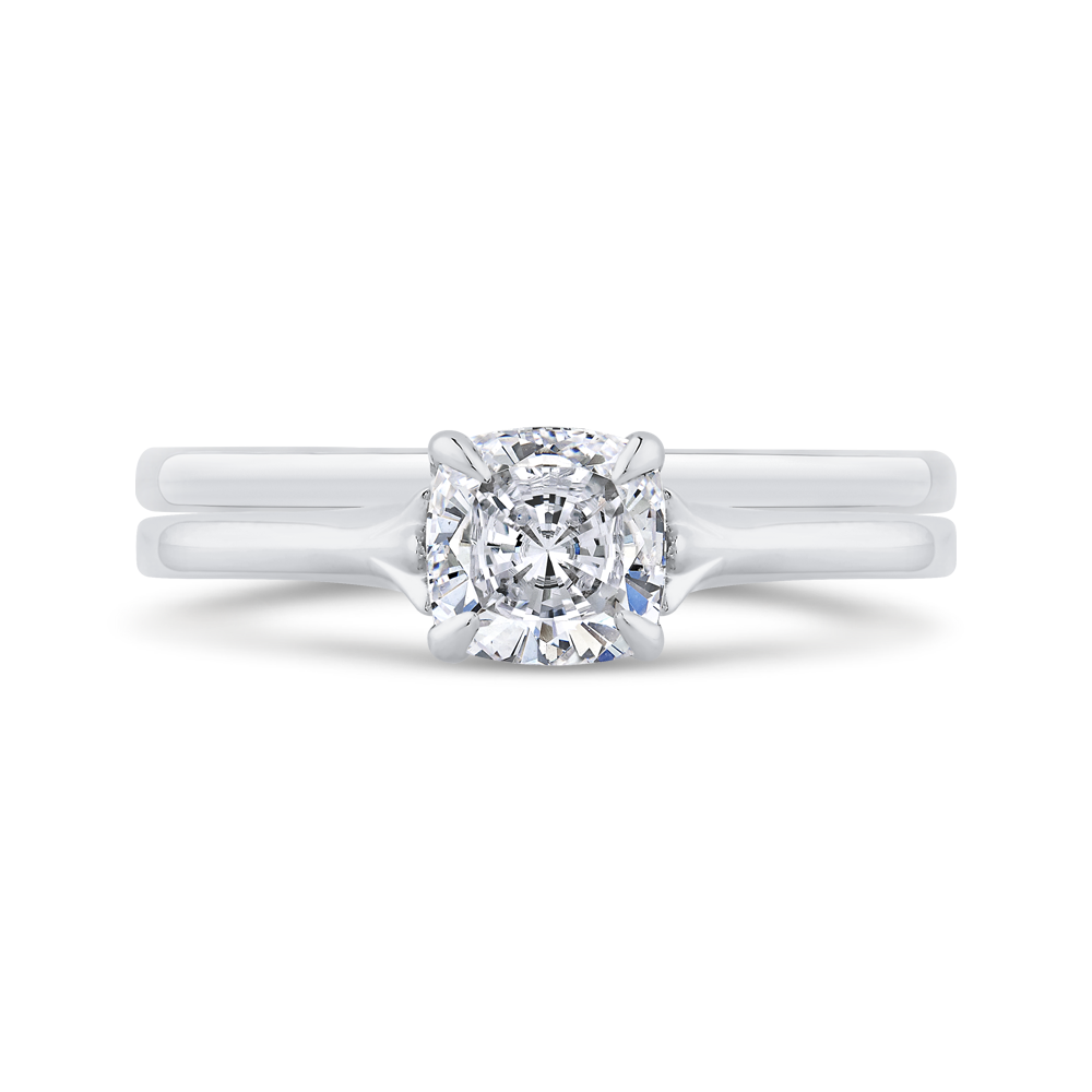 Cushion Cut Diamond Solitaire Plus Engagement Ring in 14K White Gold (Semi-Mount)