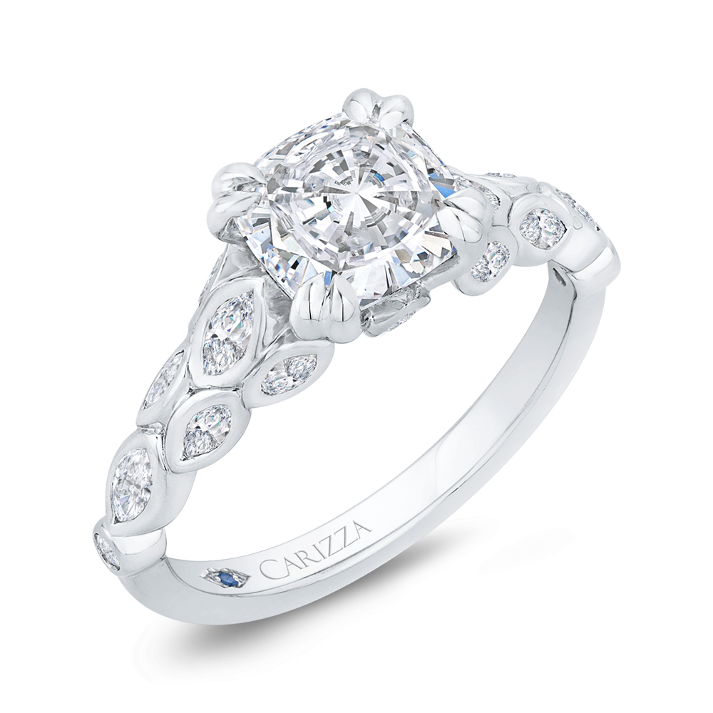 Cushion Cut Diamond Engagement Ring with Bezel Set in 14K White Gold (Semi-Mount)