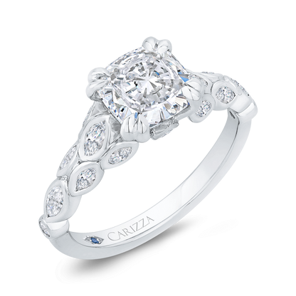 Cushion Cut Diamond Engagement Ring with Bezel Set in 14K White Gold (Semi-Mount)