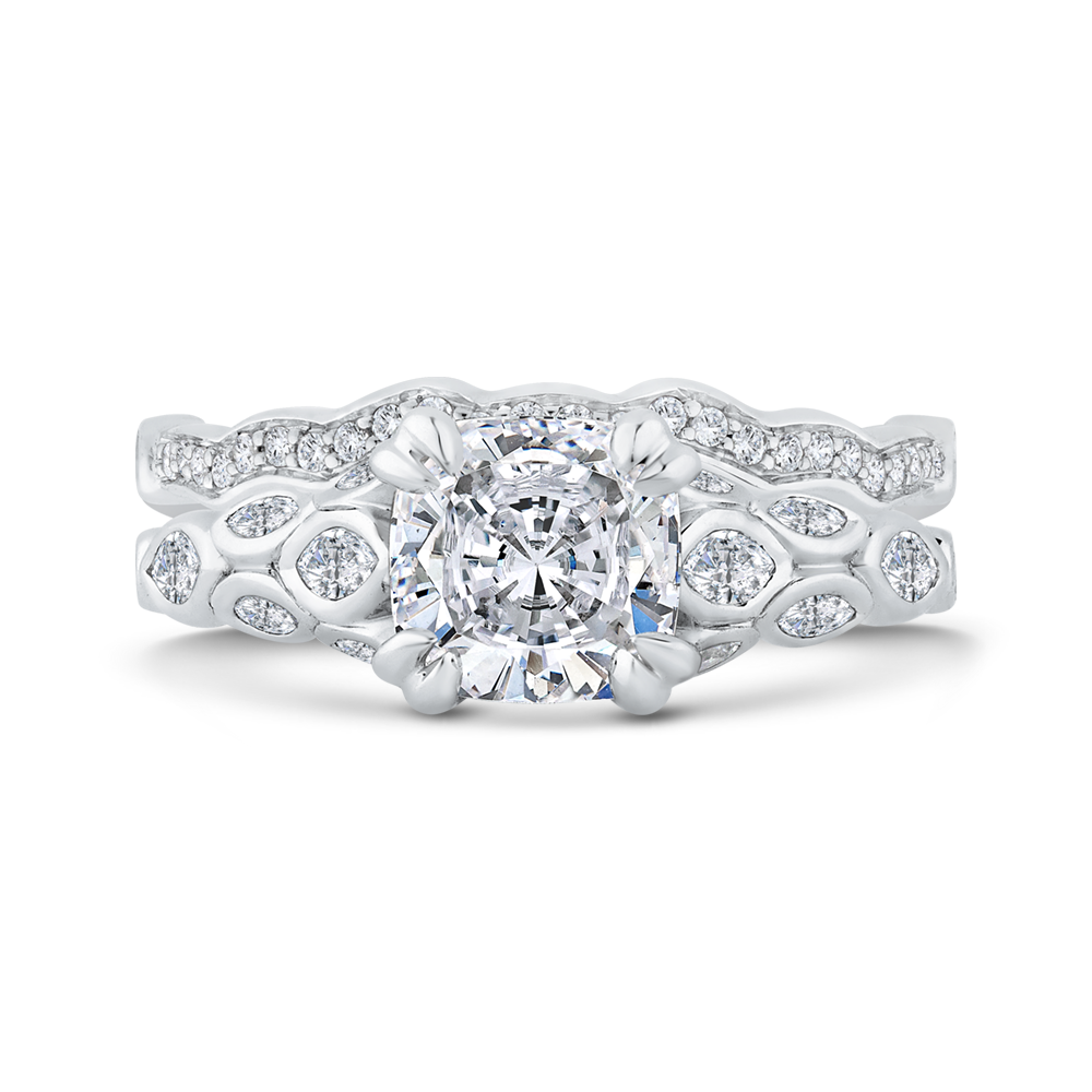 Cushion Cut Diamond Engagement Ring with Bezel Set in 14K White Gold (Semi-Mount)