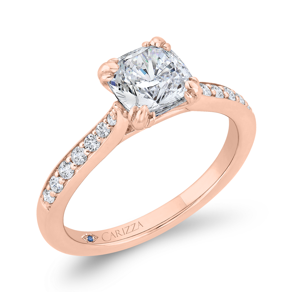 Cushion Cut Diamond Solitaire Plus Engagement Ring in 14K Rose Gold (Semi-Mount)