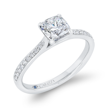 Cushion Cut Diamond Solitaire Plus Engagement Ring in 14K White Gold (Semi-Mount)