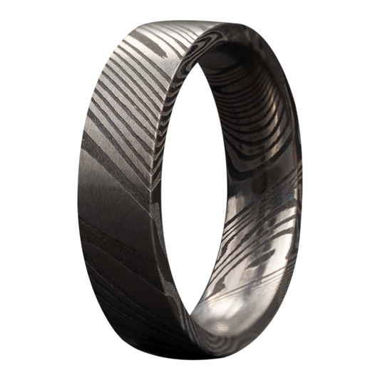 Damascus Steel Flat Comfort Fit Ring -