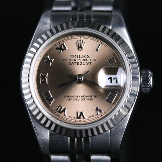 1997 Rolex 69174 Datejust 26mm Pink Roman Dial White Gold Bezel with Box & Papers