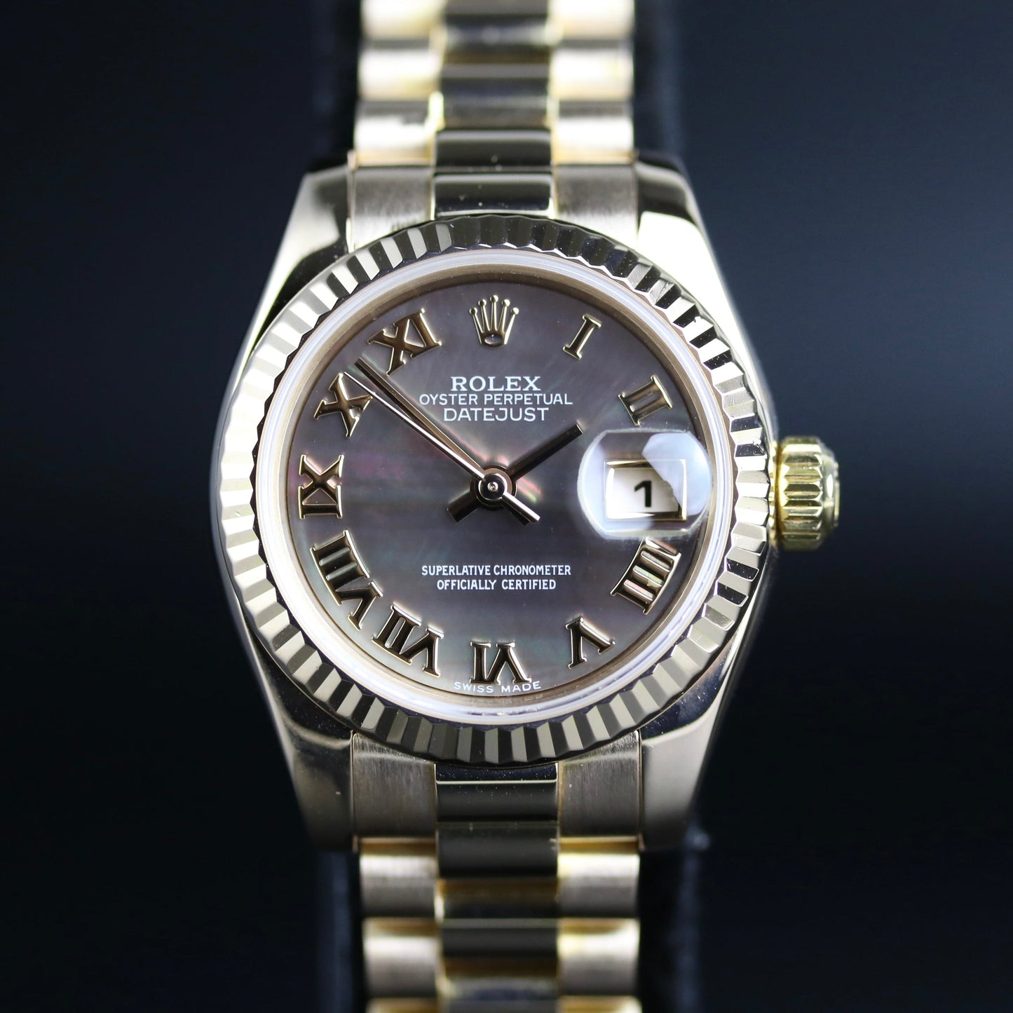 2001 Rolex 179175 Datejust 26mm 18K Rose Gold Black MOP Dial with Box & Papers