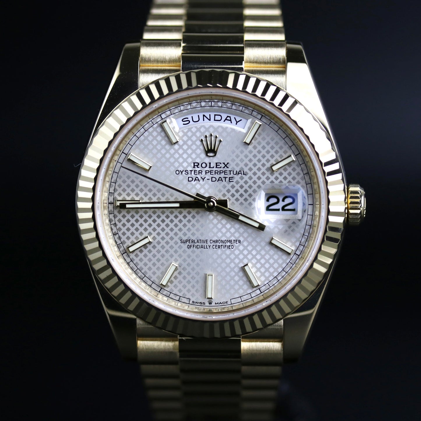 2021 Rolex 228238 Daydate 40mm Silver Motif Dial with Box & Papers
