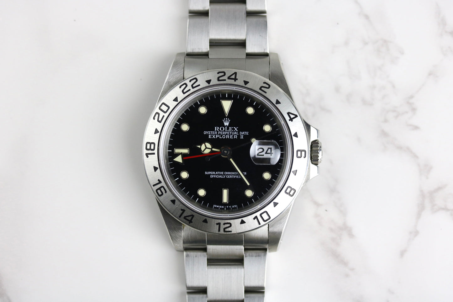1995 Rolex 16570 Explorer II Black Dial Cream Patina