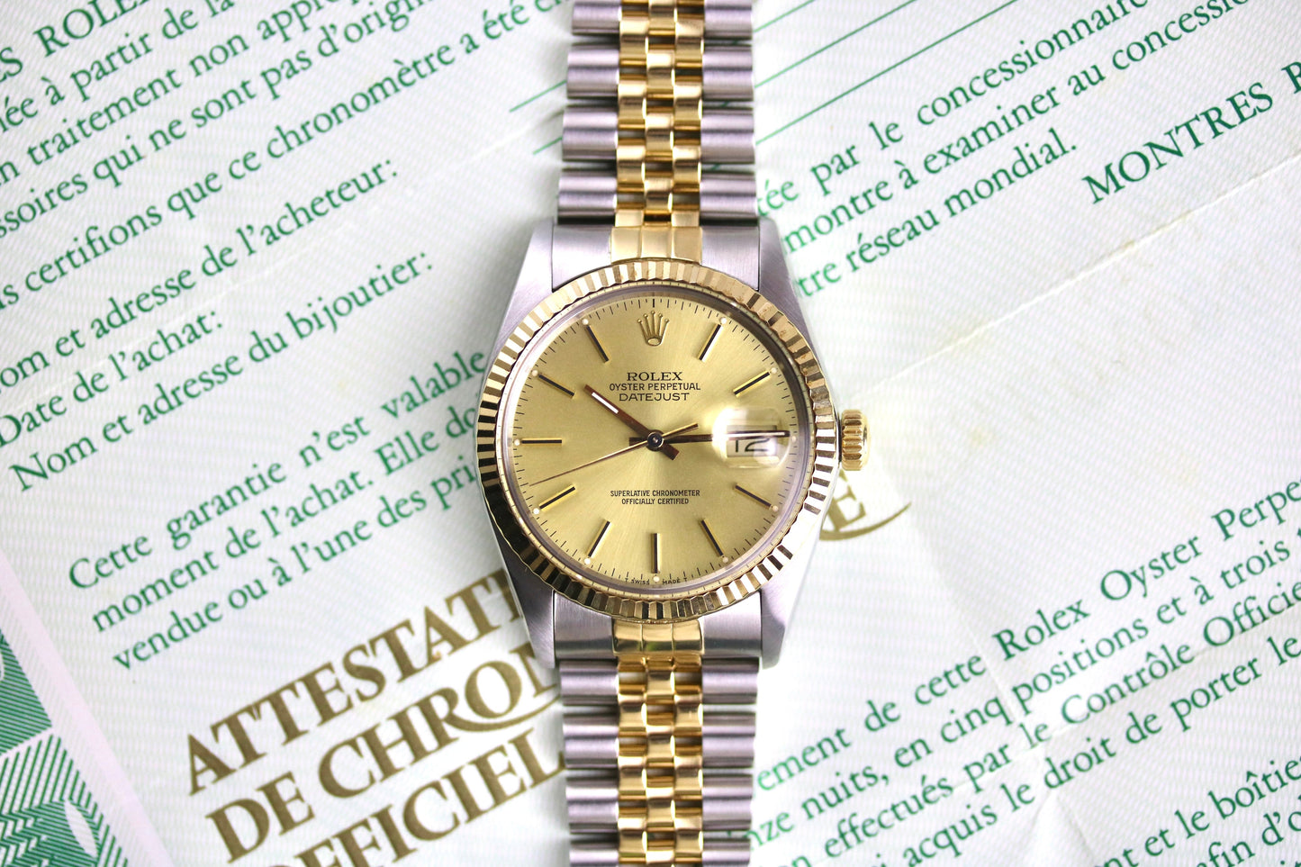 1987 ROLEX 16013 Datejust 36mm Champagne Dial with Box & Papers