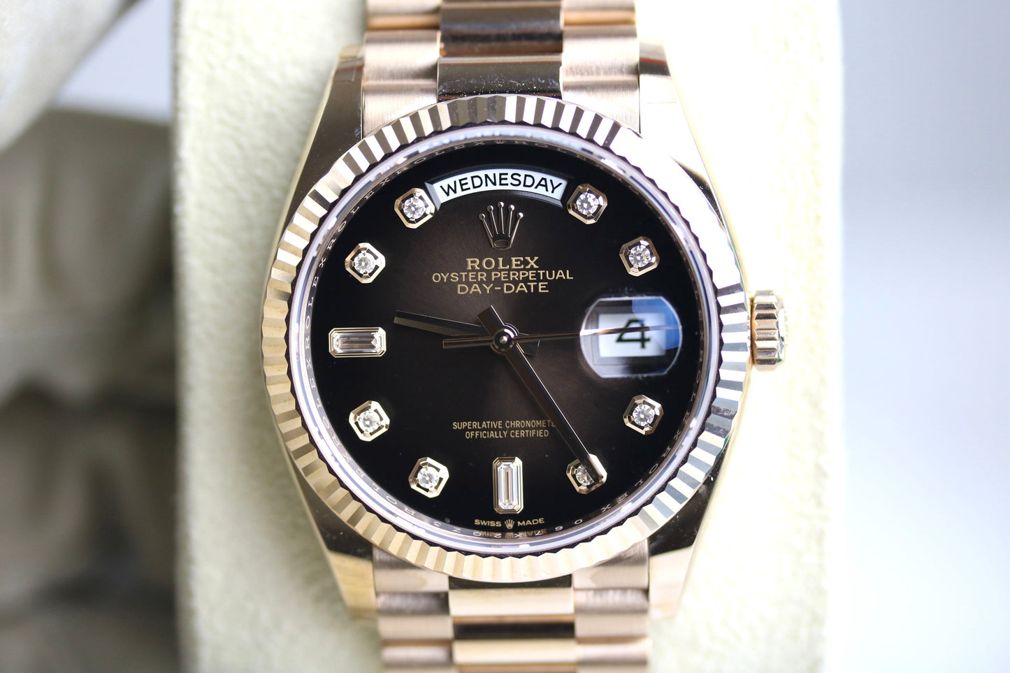 2021 ROLEX 128235 Daydate 36mm Brown Ombre Diamond Dial with Box & Papers