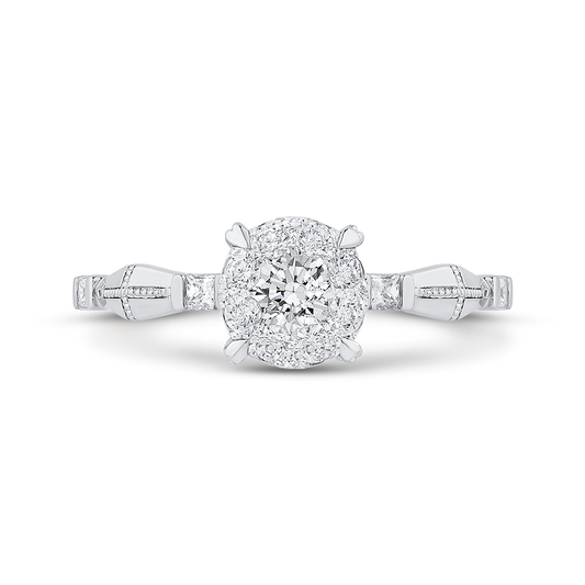 Round & Princess Cut Diamond Engagement Ring in 14K White Gold