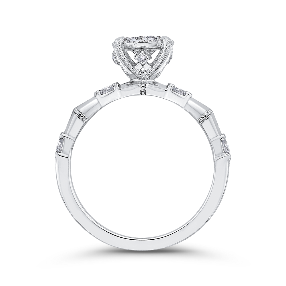 Round & Princess Cut Diamond Engagement Ring in 14K White Gold