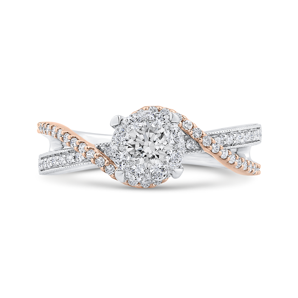 Round Diamond Promise Engagement Ring in 14K Two Tone Gold