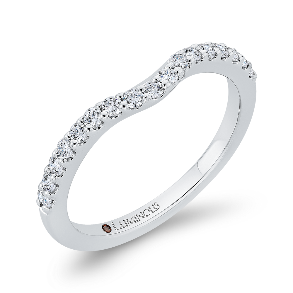 Round Diamond Half-Eternity Contour Wedding Band in 14K White Gold