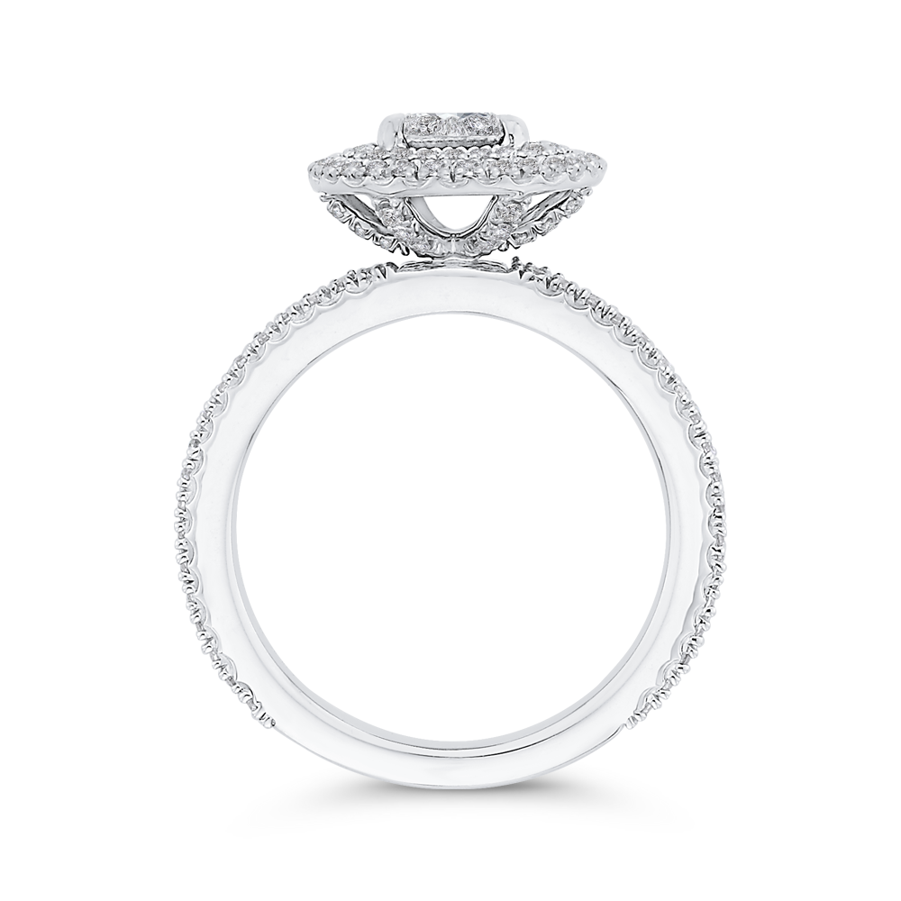 Round Diamond Double Halo Engagement Ring in 14K White Gold