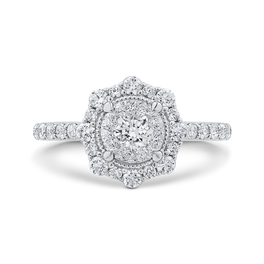 Diamond Flower Halo Engagement Ring in 14K White Gold