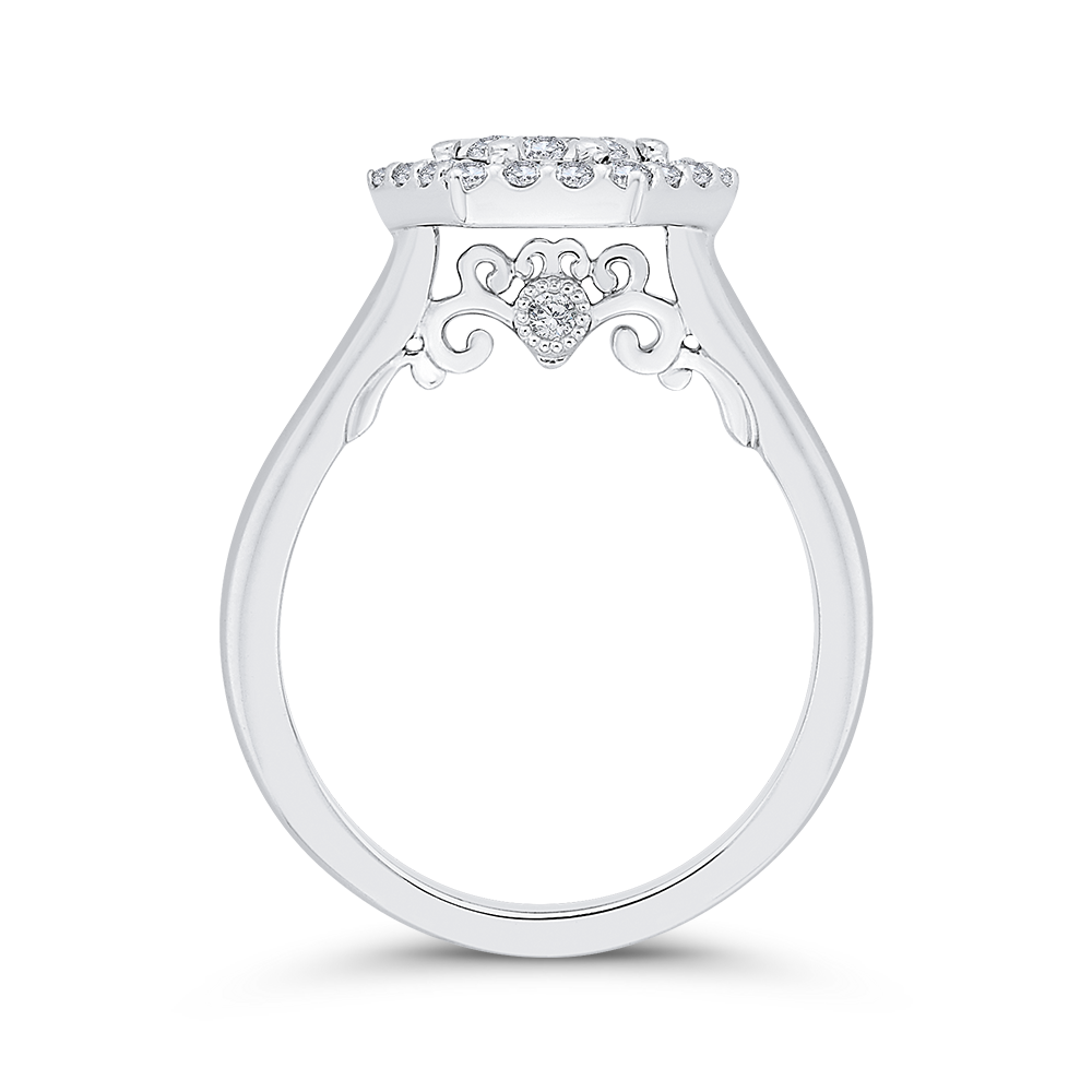Round Dimaond Hexagon Shape Halo Engagement Ring in 14K White Gold