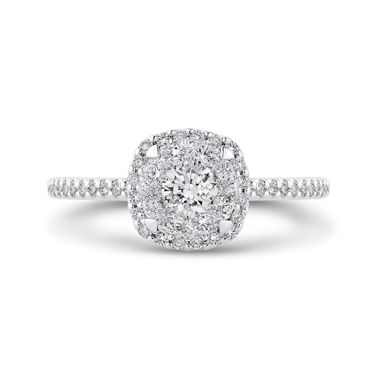 Round Diamond Halo Engagement Ring in 14K White Gold