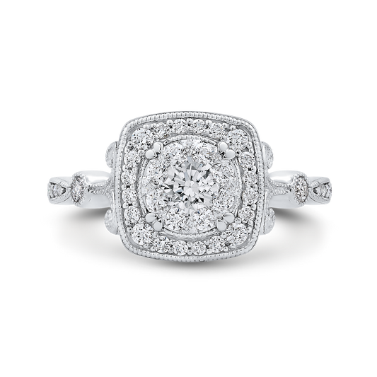 Round Diamond Halo Engagement Ring in 14K White Gold