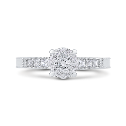 Round & Princess Cut Diamond Engagement Ring in 14K White Gold