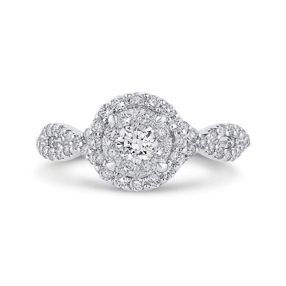 Split Shank Round Diamond Halo Engagement Ring in 14K White Gold