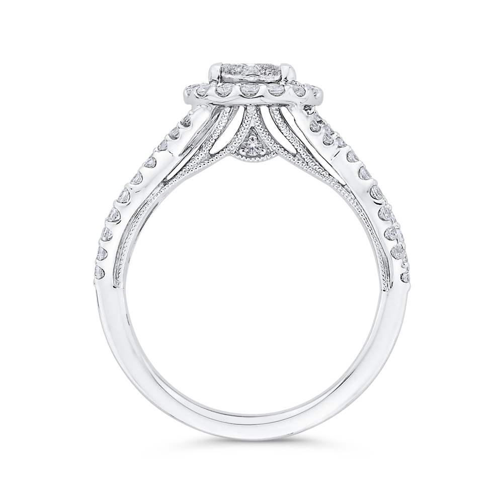 Split Shank Round Diamond Halo Engagement Ring in 14K White Gold