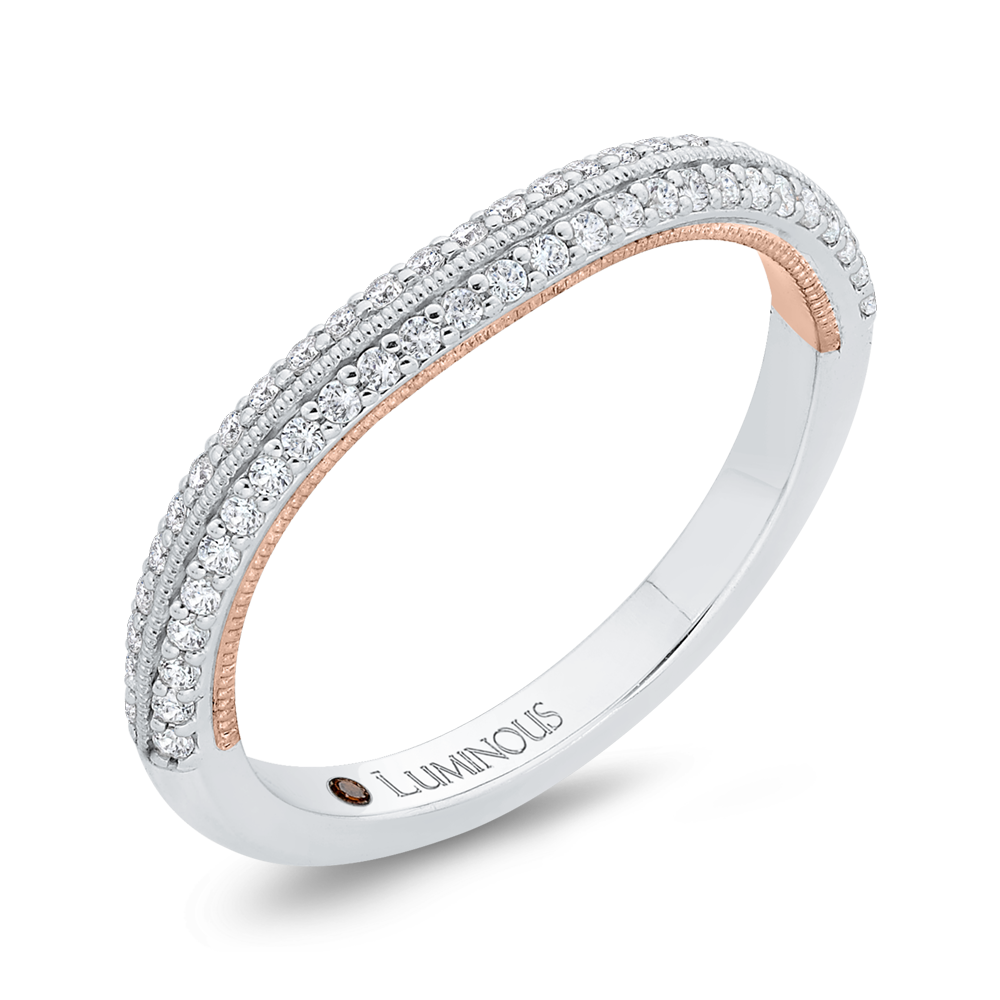 Round Diamond Half-Eternity Wedding Band in 14K Two Tone Gold