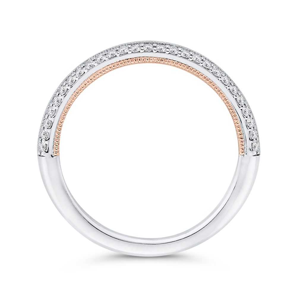Round Diamond Half-Eternity Wedding Band in 14K Two Tone Gold