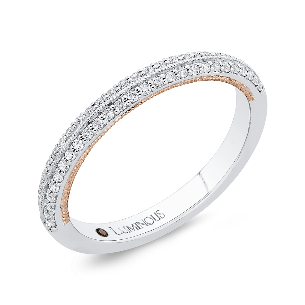 Round Diamond Half-Eternity Wedding Band in 14K Two Tone Gold