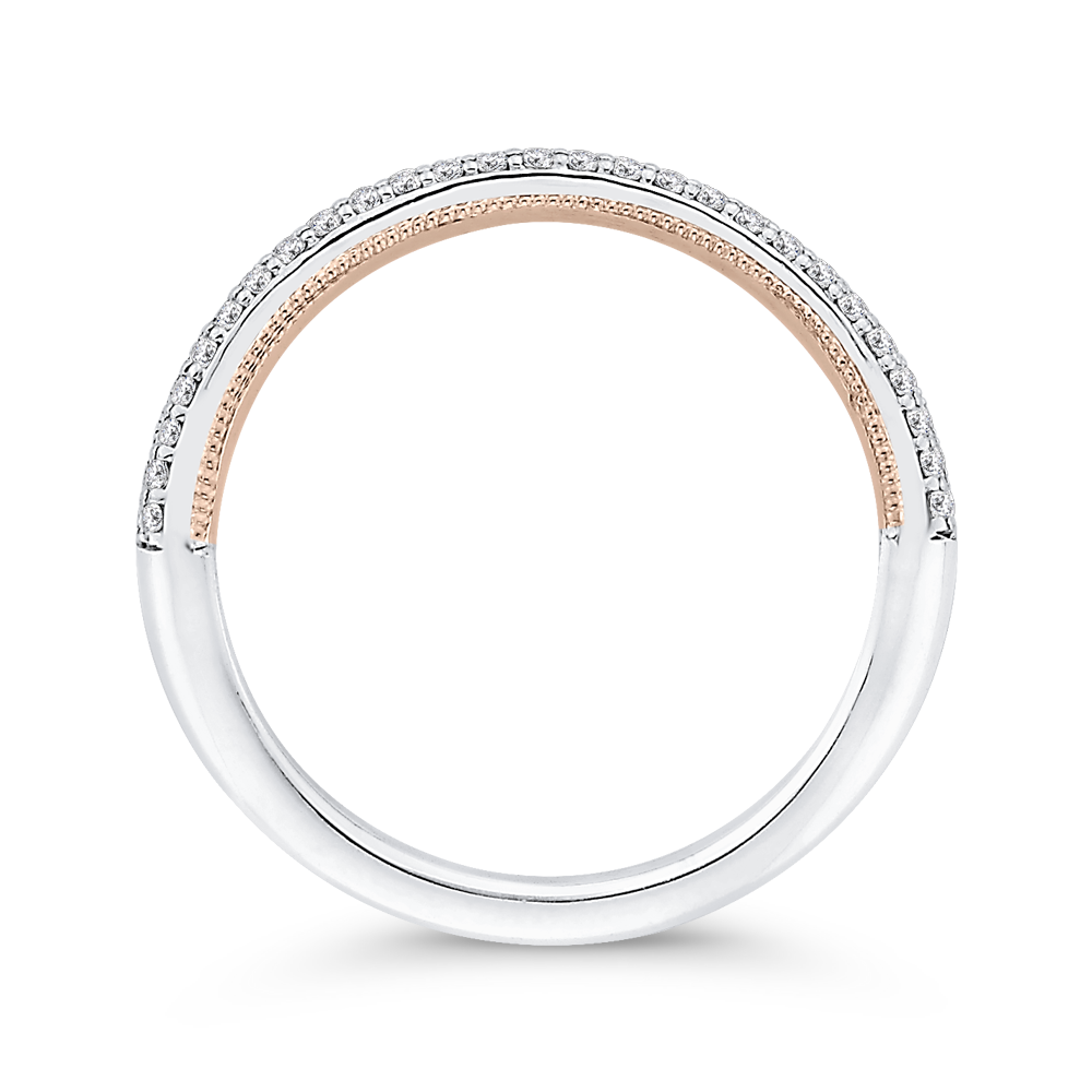 Round Diamond Half-Eternity Wedding Band in 14K Two Tone Gold