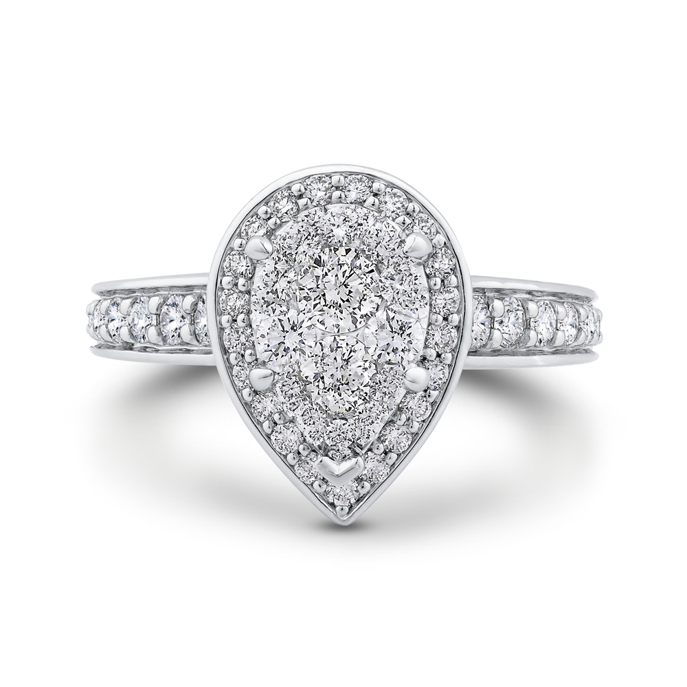 Round Diamond Pear Shape Halo Engagement Ring in 14K White Gold