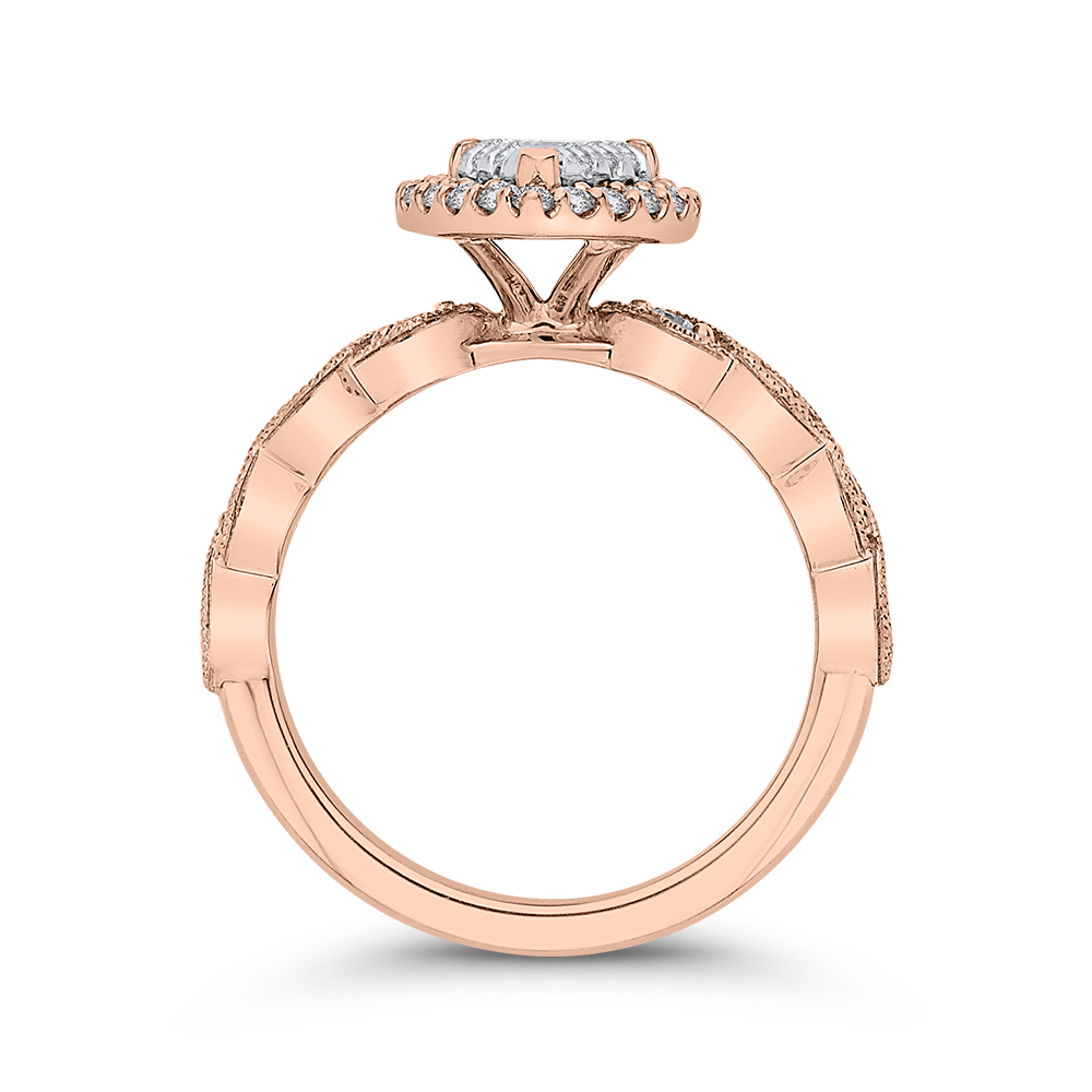 Round Diamond Pear Shape Halo Engagement Ring in 14K Two Tone Gold