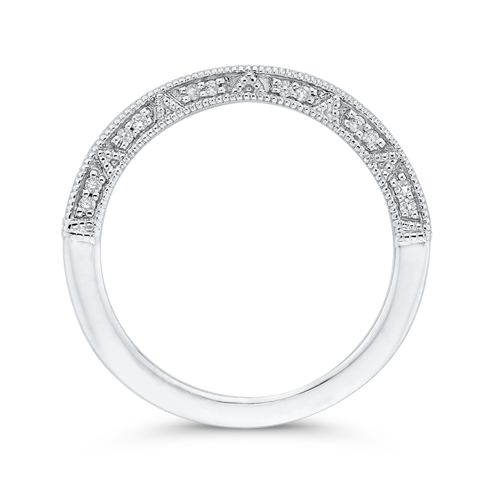 Round Diamond Half-Eternity Contour Wedding Band in 14K White Gold