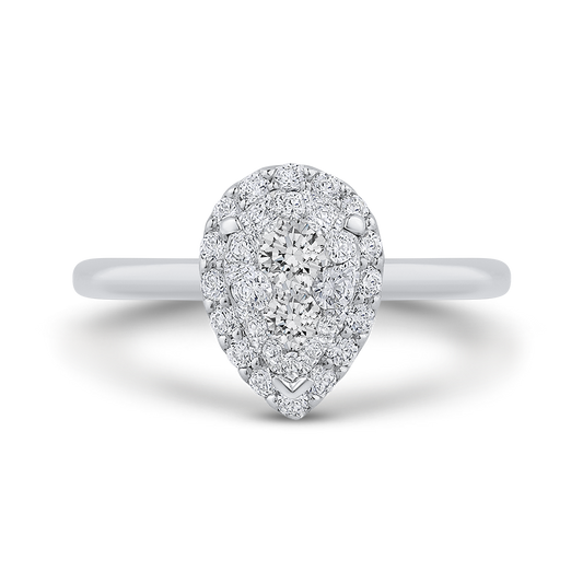 Round Diamond Pear Shape Halo Engagement Ring in 14K White Gold
