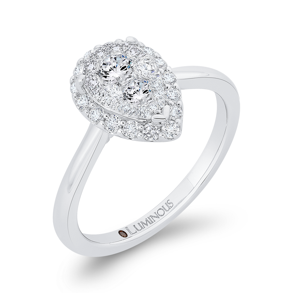 Round Diamond Pear Shape Halo Engagement Ring in 14K White Gold