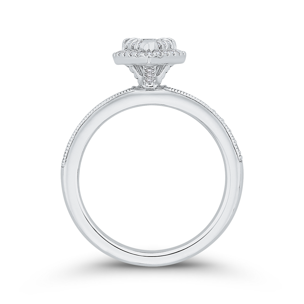 Round Diamond Pear Shape Halo Engagement Ring in 14K White Gold