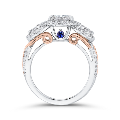 Round Diamond Three-Stone Halo Engagement Ring in 14K Two Tone Gold