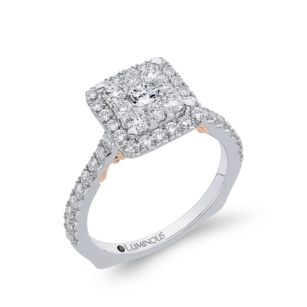 Round Diamond Halo Engagement Ring in 14K Two Tone Gold