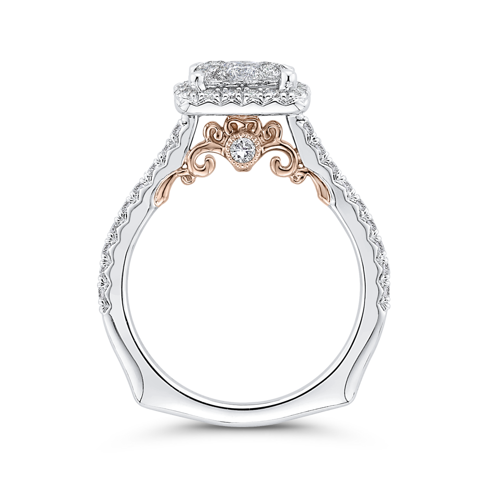 Round Diamond Halo Engagement Ring in 14K Two Tone Gold