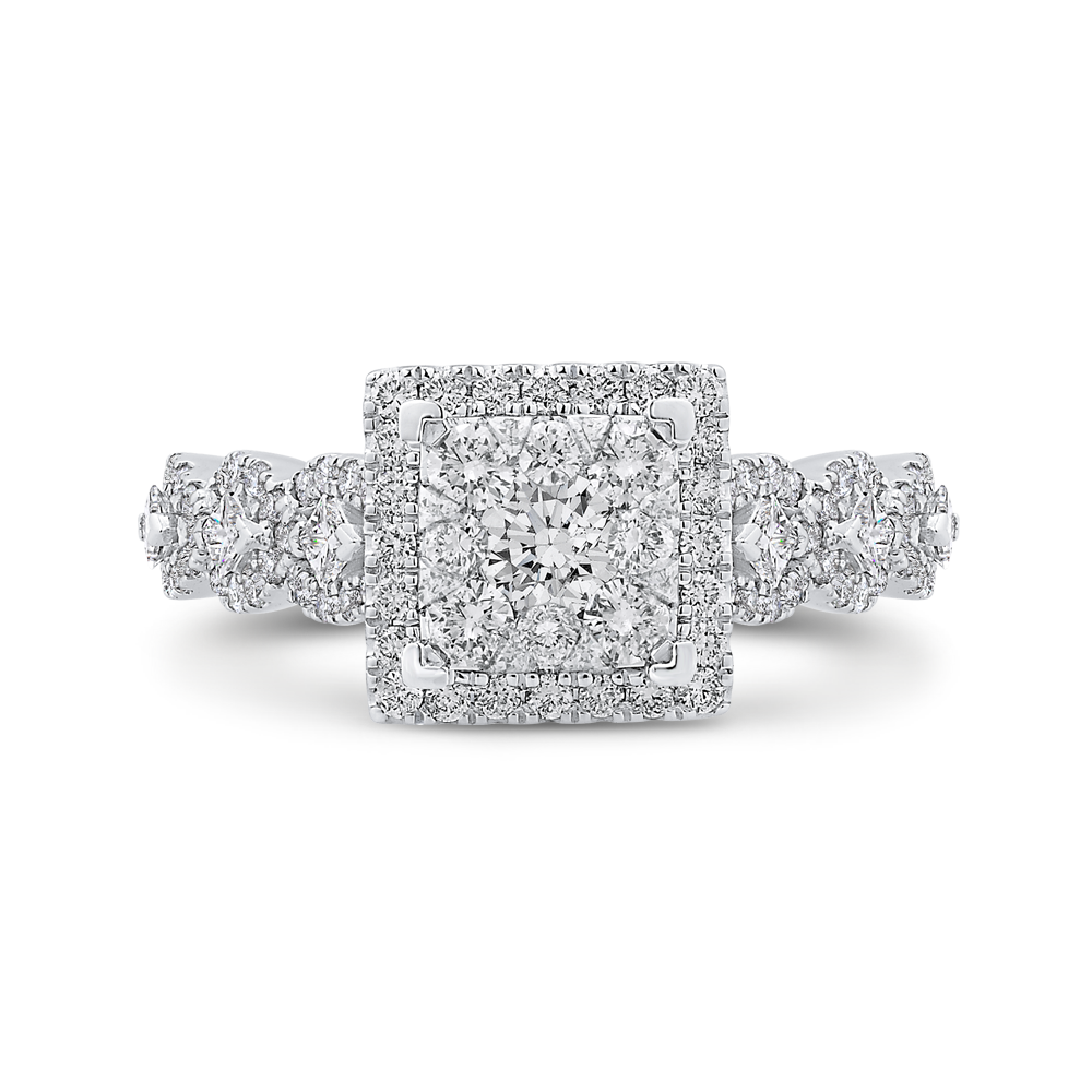 Round Diamond Halo Engagement Ring in 14K White Gold