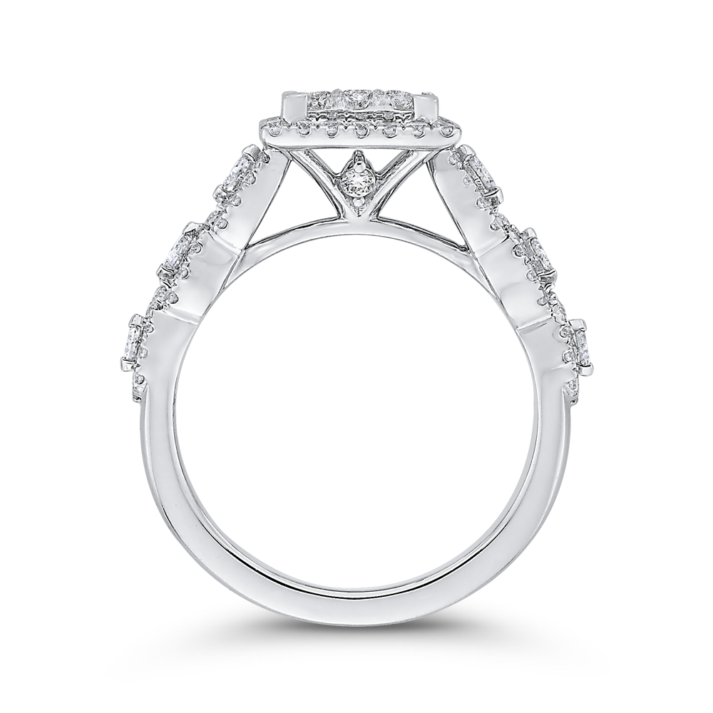 Round Diamond Halo Engagement Ring in 14K White Gold