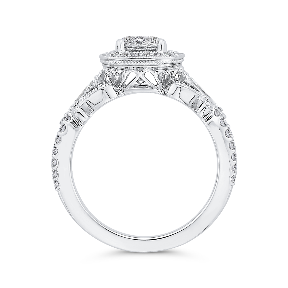 Round Diamond Halo Engagement Ring in 14K White Gold