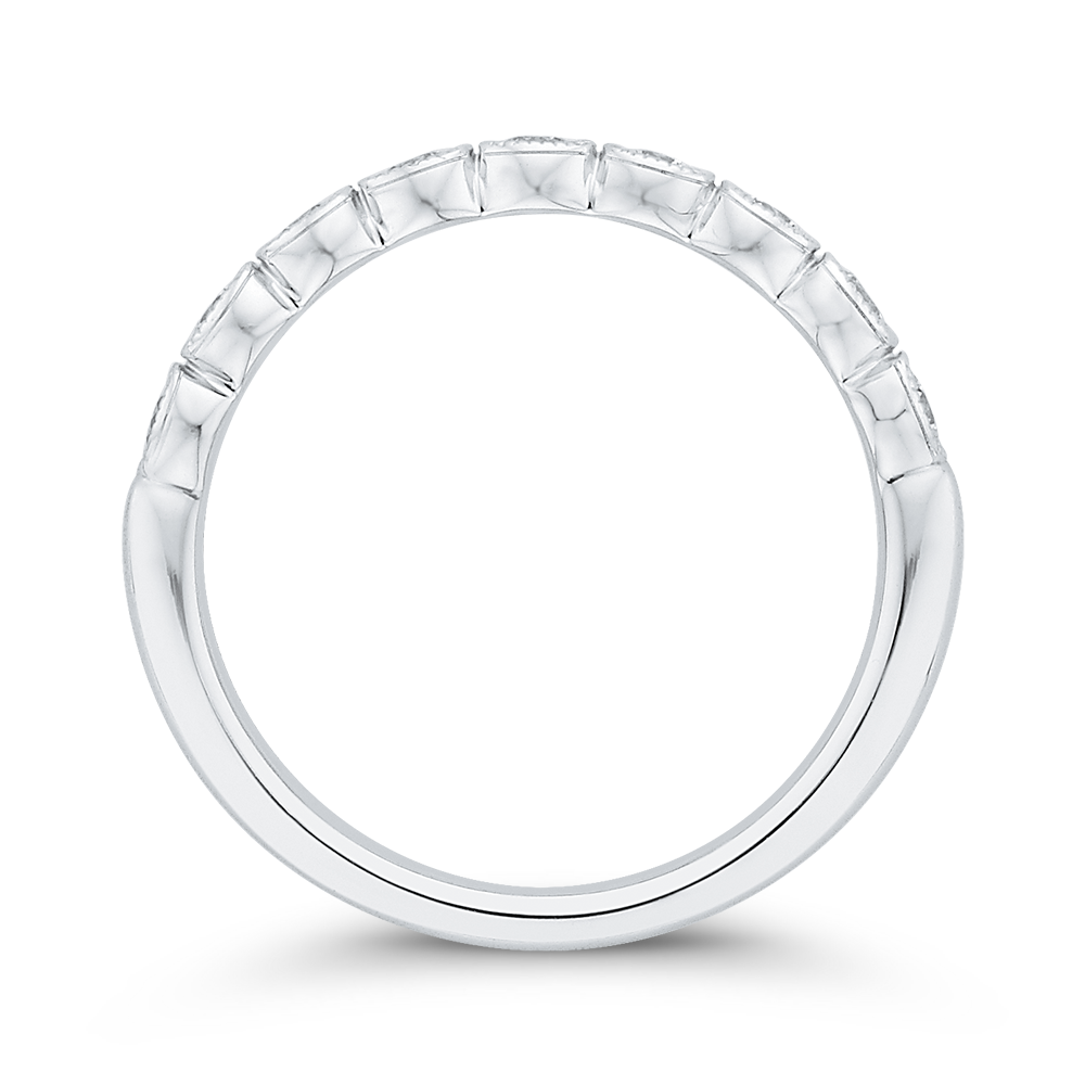Round Bezel Set Diamond Half-Eternity Wedding Band in 14K White Gold