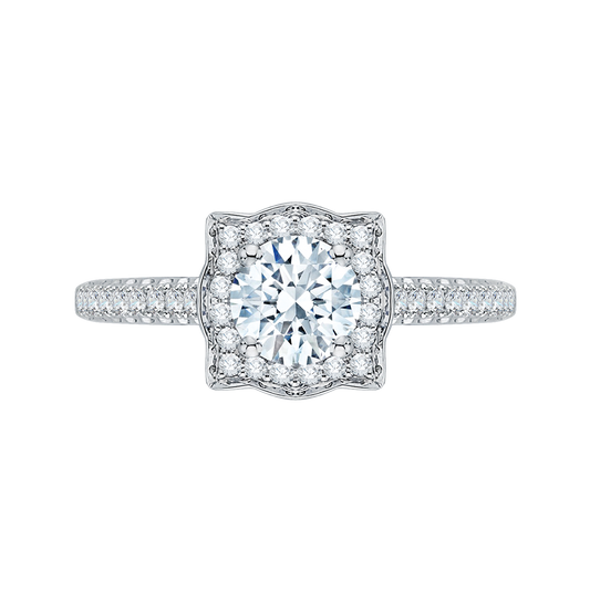 Diamond Halo Vintage Engagement Ring in 14K White Gold