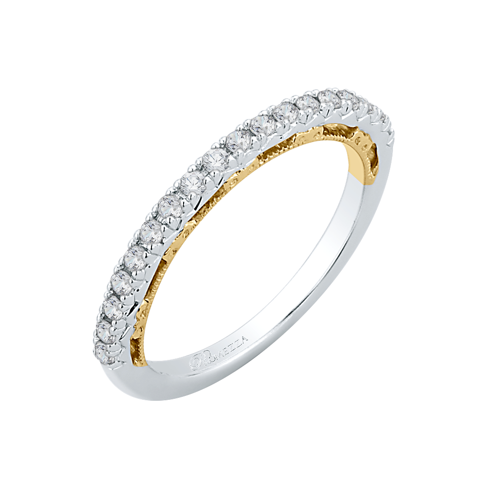 Round Diamond Half-Eternity Wedding Band in 14K Two Tone Gold