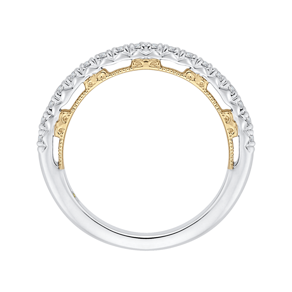 Round Diamond Half-Eternity Wedding Band in 14K Two Tone Gold