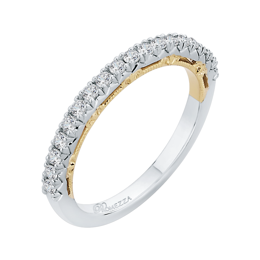 Round Diamond Half-Eternity Wedding Band in 14K Two Tone Gold