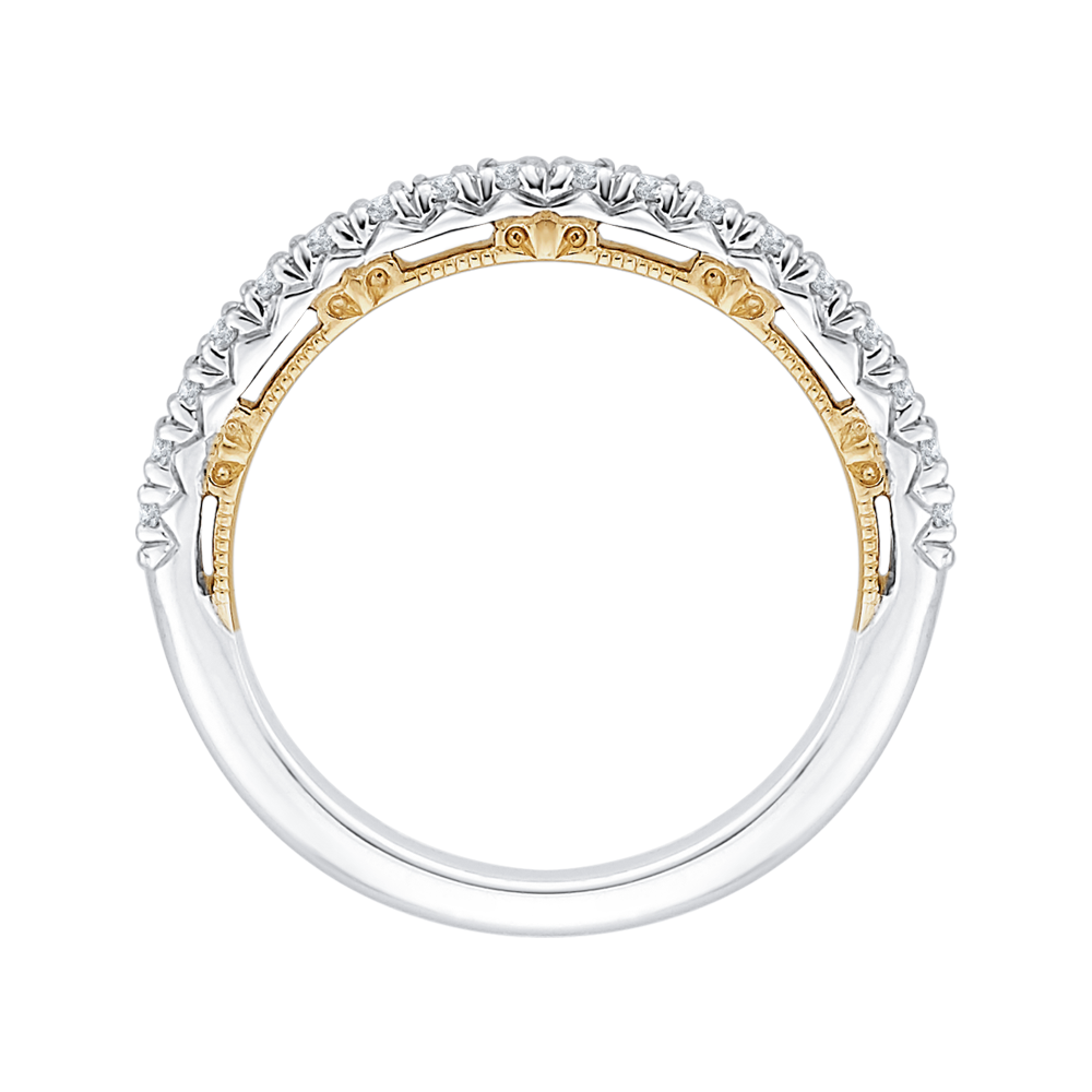 Round Diamond Half-Eternity Wedding Band in 14K Two Tone Gold
