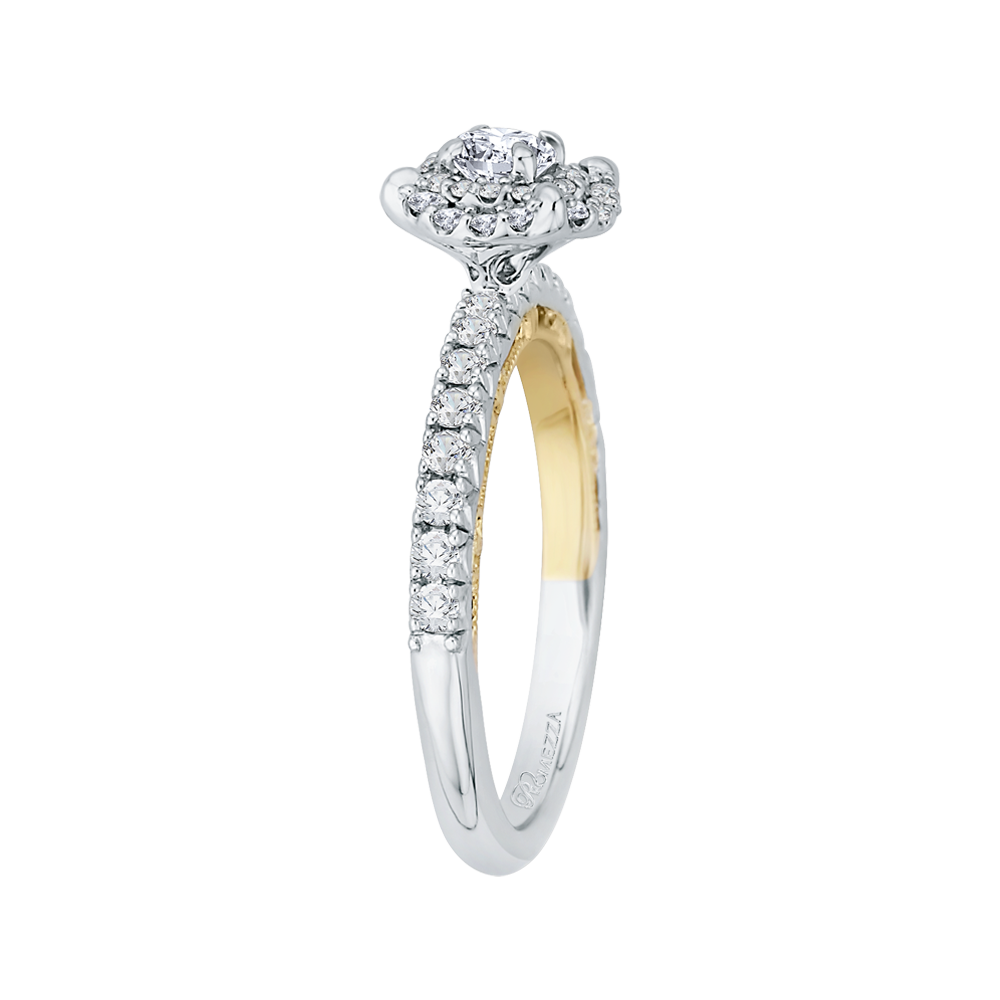 Round Diamond Double Halo Engagement Ring in 14K Two Tone Gold